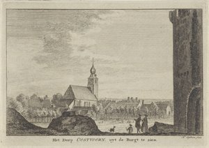 View of Oostvoorne, The Village of Oostvoorn, Seen from the Castle (title on object) by Hendrik Spilman