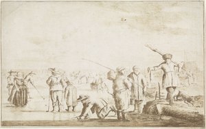 Ice Scene with Hunter Showing an Otter by Hendrik Spilman