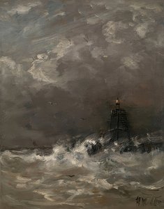 Lighthouse in Breaking Waves by Hendrik Willem Mesdag