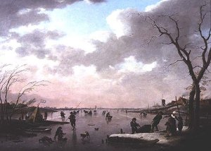 Winter Scene, Figures on the Ice by Hendrik Willem Schweickhardt
