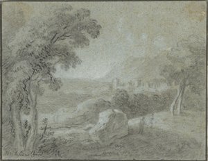 Southern Hilly Landscape with a City in the Distance by Hendrik Willem Schweickhardt