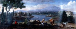 Italianate Landscape, with Cowherds Resting by Hendrik van (studio of) Lint