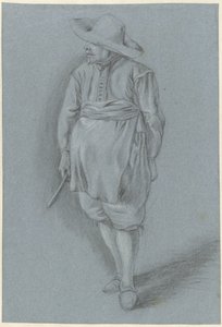 Man in 17th Century Attire with Hat, Apron, and Knife