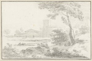 Italianate Landscape with Fortified Building in the Background by Hendrik van der Straaten