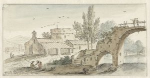 Italianate Landscape with a Stone Bridge by Hendrik van der Straaten