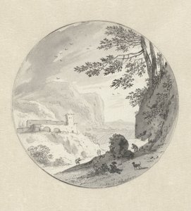 Italianate Mountain Landscape with a Monastery Above a Valley by Hendrik van der Straaten