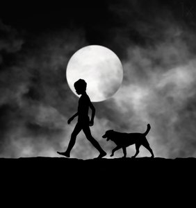 Moonlit Child and Dog by Hengki Lee