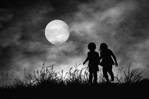 Moonlit Silhouettes Walking by Hengki Lee