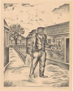 Man with Wooden Leg and Walking Stick