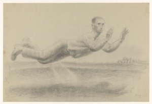 Self-Portrait with Raised Hands Floating in a Landscape