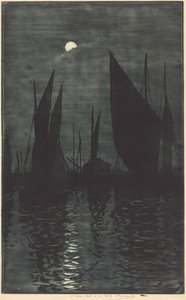 Moonlight in the Harbor at Dieppe by Henri-Charles Guérard