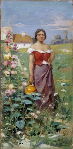 Young Woman Clothed with a Gypsy in a Field by Henri Adrien Tanoux