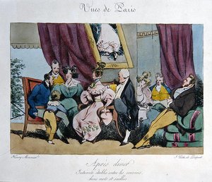 Humorous Depiction of the Behaviour and Conversation of Guests After Dinner, cartoon for 