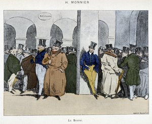 Businessmen of the Paris Stock Exchange - Drawing by Henri Monnier, Early 19th Century