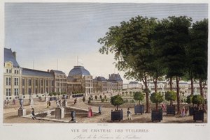 Garden and Chateau des Tuileries Seen from the Terrace of Les Feuillans. Engraving by Courvoisier