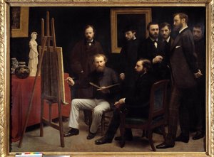 A workshop at the Batignolles with Otto Scholderer, Edouard Manet, Pierre Auguste Renoir, Zacharie Astruc, Emile Zola, Edmond Maitre, Frederic Bazille