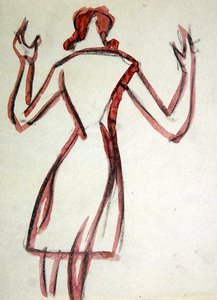 Woman backview, arms raised