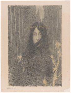 Long-haired woman with crown of thorns