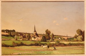 An Extensive Landscape with a Ploughman and a Village Beyond