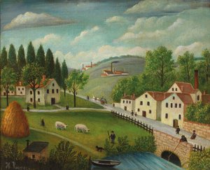 Pastoral Landscape with Stream, Fisherman and Strollers, ca 1877-1880