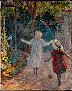 Children Jumping Rope in Garden