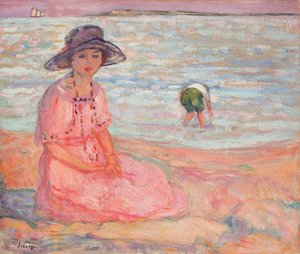 Woman in the Pink Dress by the Sea