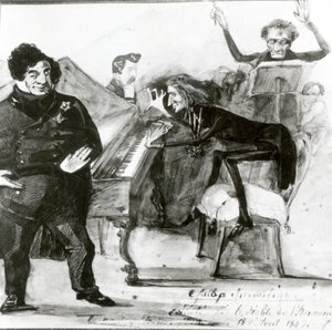 Galop Chromatique Caricature of Luigi Lablache, Franz Liszt at the piano and Francois Habeneck by Henri Lehmann