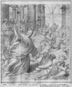 Life of Christ, Jesus chasing the merchants from the Temple, preparatory study of tapestry cartoon for the Church Saint-Merri in Paris, c.1585-90