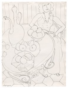 Woman Seated at a Table with Fruit and Pitcher by Henri Matisse