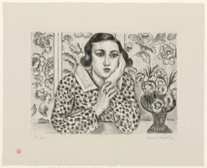 Young Girl Leaning by Flowered Screen by Henri Matisse
