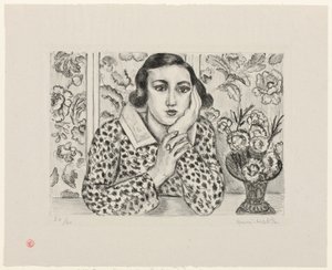 Young Girl Leaning by Flowered Screen by Henri Matisse