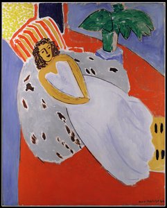 Young Woman in White, Red Background by Henri Matisse