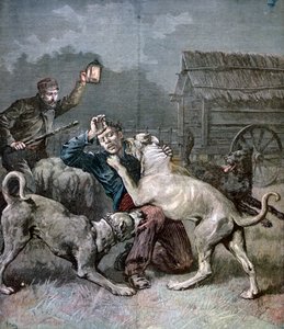 A Criminal Attacked by Three Large Dogs, 1891 by Henri Meyer