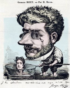 Georges Bizet, French Composer - Caricature with an Autograph by Bizet, by Henri Meyer for 