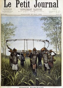 Mission Marchand: a slice of the steamer Faidharbe in the savannah of the central plateau, going from the Congo to the Nile (drawing by Henri Meyer from a photograph by commander Marchand) - in “Le Petit Journal” of 28/05/1899 by Henri Meyer