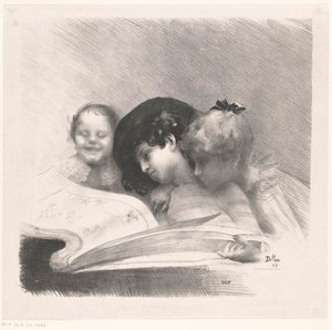 Three Girls Looking at a Print Album