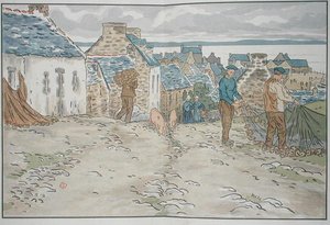 Breton fishermen arranging their nets by Henri Rivière