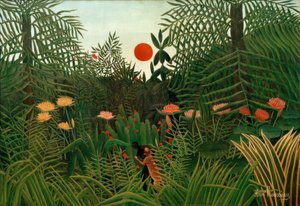 Virgin Forest at Sunset. Black Attacked by a Leopard by Henri Rousseau