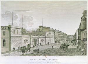 The Bank of France from Rue Croix-Petits-Champs, engraved by Eugene Dubois, 1800