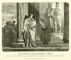 Julius Caesar before a statue of Alexander the Great in Spain, lamenting the scale of his achievements compared to Alexander