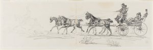 Horse-Drawn Carriage Preceded by Single Rider (recto); Man Riding Horse with a Blanket and Sketches of Heads, Horses and Triumphal Arch (verso) by Henri de Toulouse-Lautrec
