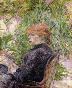 Redheaded Woman Sitting in the Garden