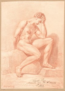 Seated Male Nude Seen from the Side (2nd Prize 1807) by Henricus Franciscus Wiertz