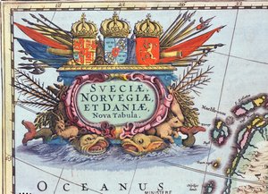 Cartouche from a Map of Sweden, Norway and Denmark by Henricus Hondius II