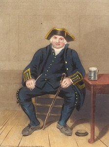 Portrait of Greenwich Pensioner, seated with clay pipe and tankard by Henry (after) Dawe