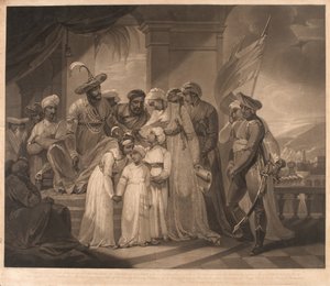 Tippoo Sultaun delivering to Gullumalli the Vakeel his two sons by Henry (after) Singleton