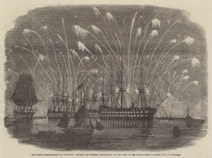 The Peace Commemoration at Plymouth, Rockets and General Illumination of the Fleet in the Sound by Henry A. Luscombe