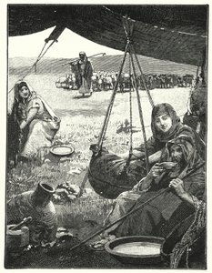 Tent life in the East, churning milk by Henry Andrew Harper