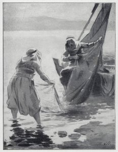 Washing Nets at Sea of Galilee (lithograph) by Henry Andrew Harper