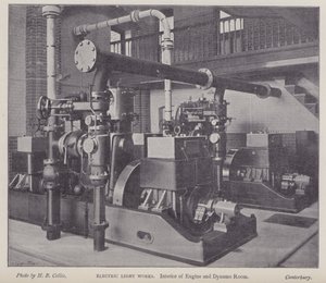 Interior of engine and dynamo room, Electric Light Works, Canterbury, Kent by Henry Beauchamp Collis